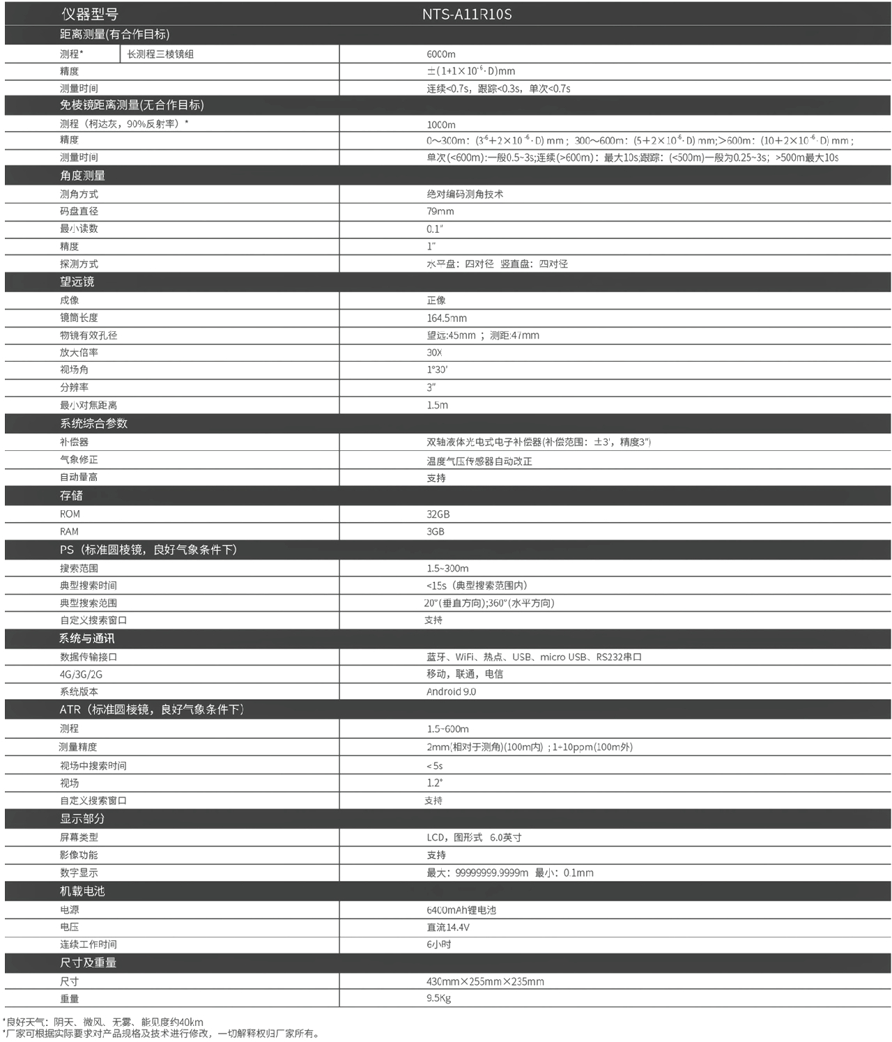 南方安卓自動全站儀 NTS-A11R10S技術參數(shù)